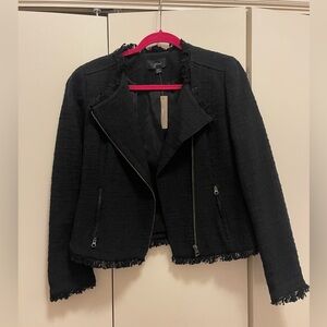 J. Crew Black Fringed Cotton Tweed Motorcycle Jacket Asymmetric Zipper NWT-6T